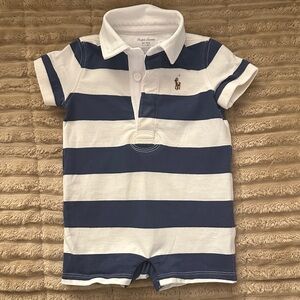 Ralph Lauren Kids Navy and White Striped Polo Romper